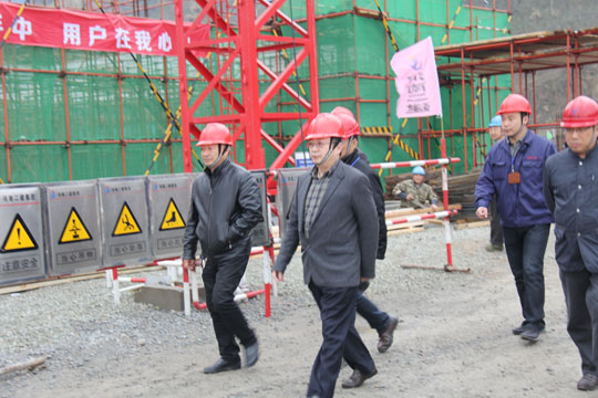 在項目領(lǐng)導陪同下董事長(cháng)一行視察現場(chǎng)